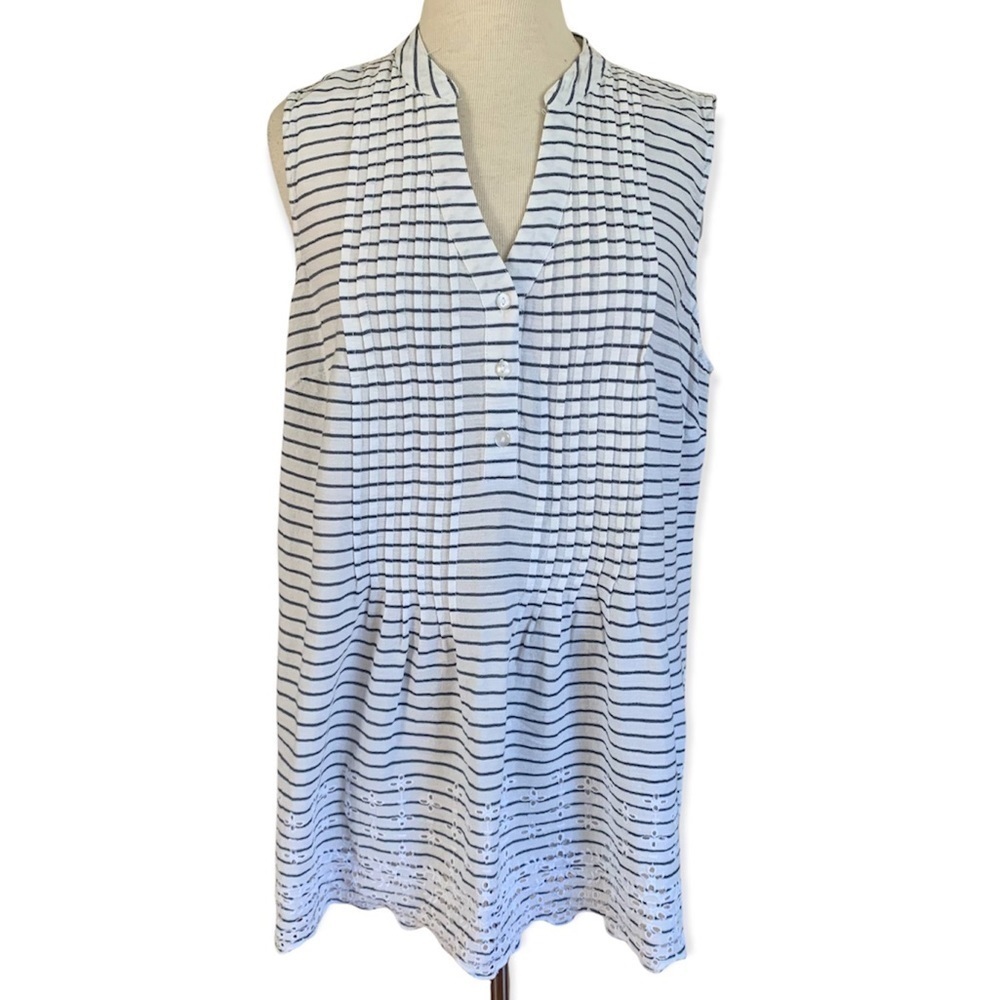 STYLE & CO Blue & White Striped Sleeveless top Blouse L